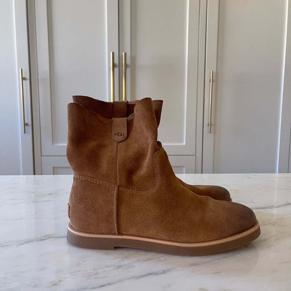 UGG Slouch Short Boots Booties, Sold Out!, Chestnut Suede Leather, Like New - Picture 4 of 15